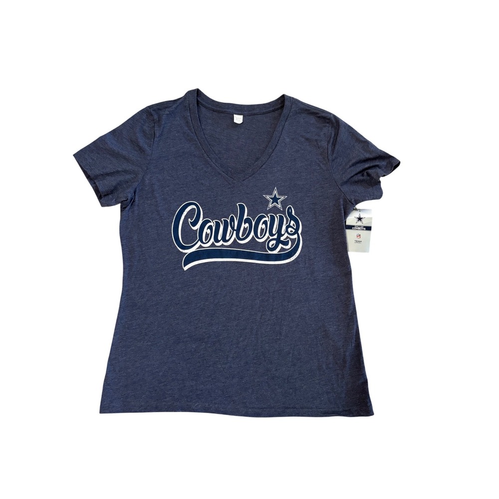 NFL Dallas Cowboys Womens Navy Blue V-Neck Graphic T-Shirt NWT Large Football